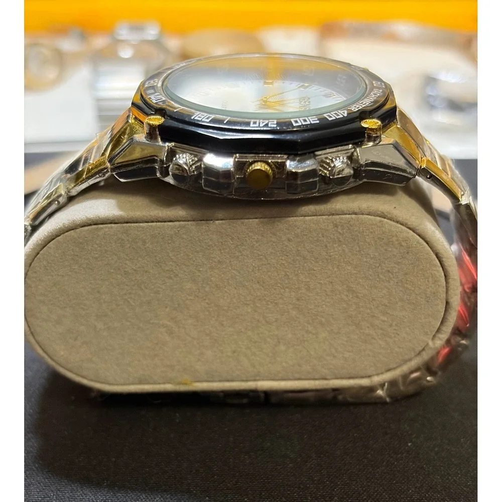 Geneva Quartz Watch Mens OS Gold Silver Two-Tone‎ Tachymeter Bezel